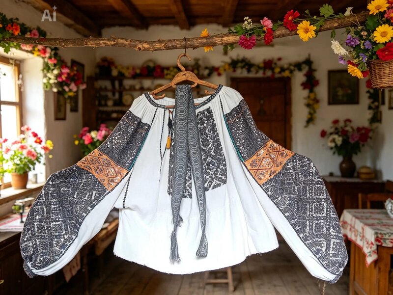 Vand costum popular autentic Muntenia, cu fir de argint