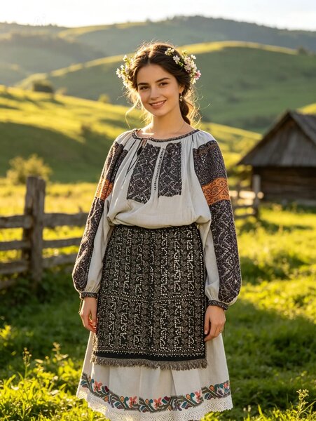 Vand costum popular autentic Muntenia, cu fir de argint